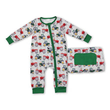 Load image into Gallery viewer, Long sleeves green red tractor baby boy farm zipper romper