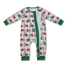 Load image into Gallery viewer, Long sleeves green red tractor baby boy farm zipper romper