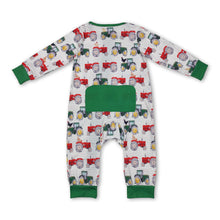 Load image into Gallery viewer, Long sleeves green red tractor baby boy farm zipper romper