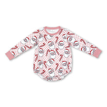 Load image into Gallery viewer, Pink plaid santa candy cane girls Christmas romper