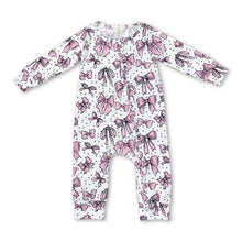 Load image into Gallery viewer, Long sleeves pink bow baby girls zipper romper
