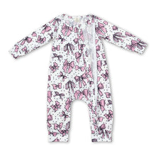 Load image into Gallery viewer, Long sleeves pink bow baby girls zipper romper