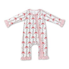 Load image into Gallery viewer, Pink bow floral ruffle baby girls zipper romper