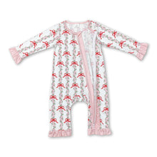 Load image into Gallery viewer, Pink bow floral ruffle baby girls zipper romper