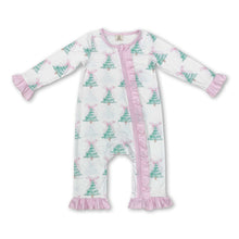 Load image into Gallery viewer, Pink bow Christmas tree baby girls zipper romper