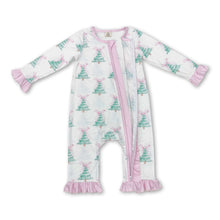 Load image into Gallery viewer, Pink bow Christmas tree baby girls zipper romper
