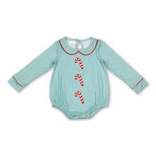 Load image into Gallery viewer, Green plaid candy cane baby boy Christmas romper