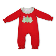 Load image into Gallery viewer, Red stripe long sleeves Christmas tree baby girls romper