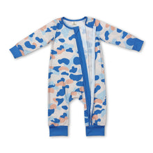 Load image into Gallery viewer, Blue camo long sleeves baby boy zipper romper