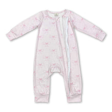 Load image into Gallery viewer, Pink bow long sleeves baby girls zipper sleeper