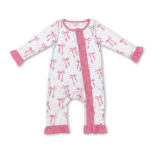 Load image into Gallery viewer, Long sleeves pink bow baby girls zipper romper
