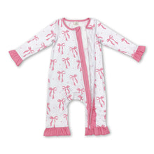 Load image into Gallery viewer, Long sleeves pink bow baby girls zipper romper