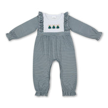 Load image into Gallery viewer, Long sleeves green stripe Christmas tree baby girls romper