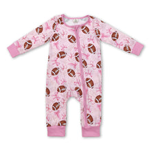 Load image into Gallery viewer, Pink bow football baby girls zipper romper