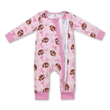 Load image into Gallery viewer, Pink bow football baby girls zipper romper