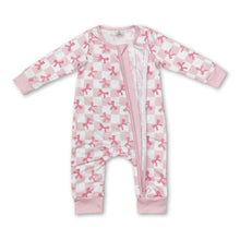 Load image into Gallery viewer, Long sleeves pink plaid bow baby girls zipper sleeper