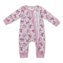 Load image into Gallery viewer, Long sleeves pink bow heart baby girls zipper sleeper