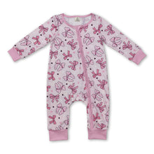 Load image into Gallery viewer, Long sleeves pink bow heart baby girls zipper sleeper