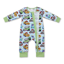 Load image into Gallery viewer, Green long sleeves toy cars baby kids zipper romper