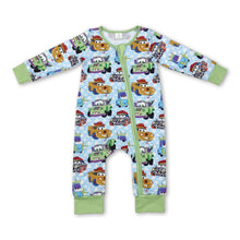 Load image into Gallery viewer, Green long sleeves toy cars baby kids zipper romper