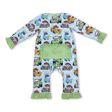 Load image into Gallery viewer, Green long sleeves toy cars baby girls zipper romper