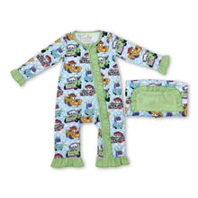 Load image into Gallery viewer, Green long sleeves toy cars baby girls zipper romper