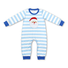 Load image into Gallery viewer, Blue stripe long sleeves santa baby boy Christmas romper