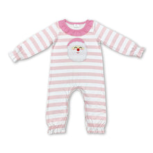 Load image into Gallery viewer, Pink stripe long sleeves santa baby girl Christmas romper