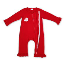 Load image into Gallery viewer, Santa embroidery ho ho ho baby girls zipper Christmas romper