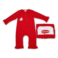 Load image into Gallery viewer, Santa embroidery ho ho ho baby girls zipper Christmas romper