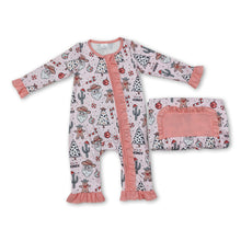 Load image into Gallery viewer, Santa gingerbread cactus girls Christmas zipper romper