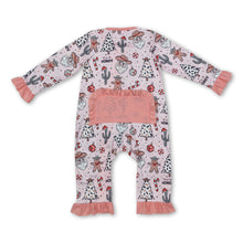 Load image into Gallery viewer, Santa gingerbread cactus girls Christmas zipper romper