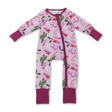 Load image into Gallery viewer, Pink boots candy cane gift baby western Christmas zipper romper
