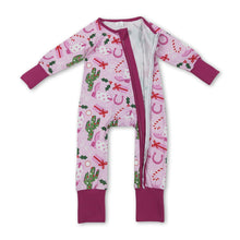 Load image into Gallery viewer, Pink boots candy cane gift baby western Christmas zipper romper