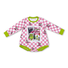 Load image into Gallery viewer, Pink plaid green face baby girls Christmas romper