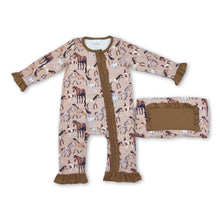 Load image into Gallery viewer, Long sleeves horse western kids girls zipper romper