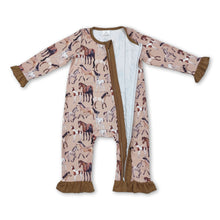 Load image into Gallery viewer, Long sleeves horse western kids girls zipper romper