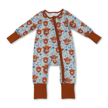 Load image into Gallery viewer, Highland cow floral western baby girls zipper romper