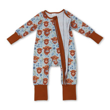 Load image into Gallery viewer, Highland cow floral western baby girls zipper romper