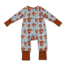 Load image into Gallery viewer, Highland cow floral western baby girls zipper romper