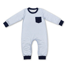 Load image into Gallery viewer, Navy pocket stripe long sleeves baby boy romper
