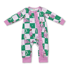 Load image into Gallery viewer, Pink Christmas hat plaid baby girls zipper romper