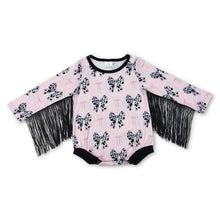 Load image into Gallery viewer, Pink cow print bow baby girls tassels romper