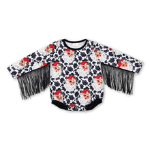 Load image into Gallery viewer, Cow print santa tassels baby girls Christmas romper