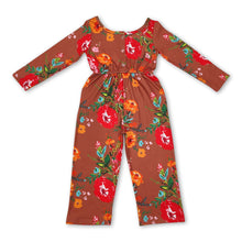Load image into Gallery viewer, Long sleeves brown floral kids girls jumpsuit