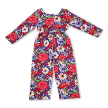 Load image into Gallery viewer, Long sleeves red purple floral kids girls jumpsuit