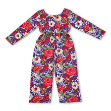 Load image into Gallery viewer, Long sleeves red purple floral kids girls jumpsuit