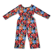 Load image into Gallery viewer, Long sleeves blue orange floral kids girls jumpsuit
