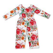 Load image into Gallery viewer, Long sleeves red orange floral kids girls jumpsuit