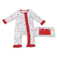 Load image into Gallery viewer, Candy cane ruffle print butt baby girls Christmas romper